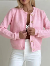 Soft pink texture knit cardigan with gold buttons, Button Up style