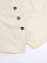 Cream-colored canvas vest with tiger-eye buttons, Button Up Vest and Shorts Set