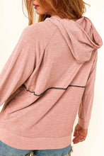 Pink buttoned long sleeve hoodie with black back stripe