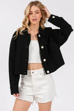 bytos Button Down Cropped Denim Jacket with Patch Pockets Woman Outerwear
