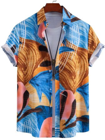 Men's Tropical Print Short Sleeve Button-Up Shirt Tropical