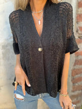 Full Size One Button Openwork Cardigan Plus Size Black Cardigans