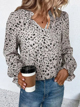 Notched Neck Flounce Sleeve Blouse Tan Woman Blouses
