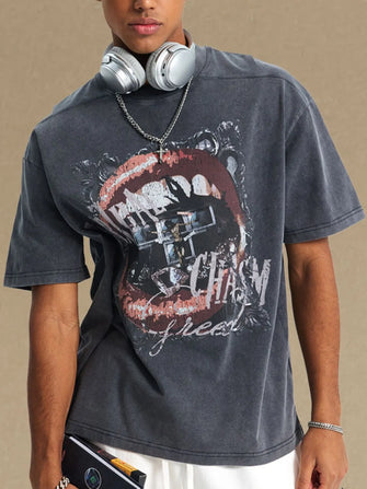 Men's Graphic Round Neck Half Sleeve T-Shirt Dark Gray