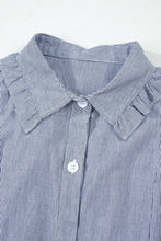 Stripe Frilled Ruffled Cap Sleeve Button Up Mini Dress Casual Dresses