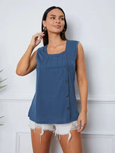 Square Neck Decorative Button Tank Tanks & Camis