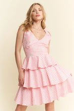 Jade By Jane Full Size Gingham Tiered Mini Dress Plus Size CANDY PINK