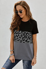 Leopard Print Color Block Short Sleeve T-Shirt Woman T Shirts