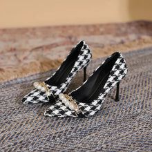 Plaid Pearl Detail Point Toe Stiletto Pumps woman pumps