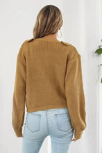 Ruffle Trim Button-Down Dropped Shoulder Sweater Sweater Pullovers