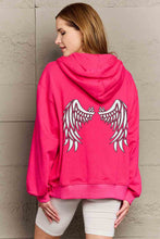 Simply Love Full Size Angel Wings Graphic Hoodie Hot Pink Woman Sweatshirts