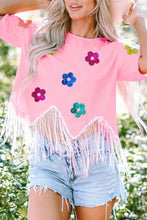 Sequin Flower Round Neck Half Sleeve T-Shirt Blush Pink