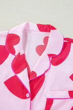 Heart Collared Neck Short Sleeve Top and Pants Lounge Set Woman Loungewear Sets