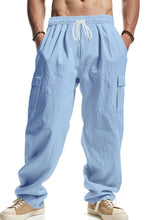 Men's Full Size Drawstring Pants with Pockets Plus Size Light Blue