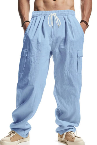 Men's Full Size Drawstring Pants with Pockets Plus Size Light Blue