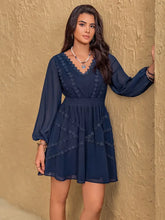 Lace Detail V-Neck Balloon Sleeve Mini Dress Casual Dresses