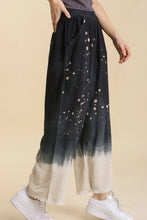 Umgee full size black and cream bleach dip dye linen blend wide leg pants with raw hem and frayed detail in plus size