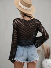 Openwork Flare Sleeve Cropped Cover Up Swimwear Cover-Ups
