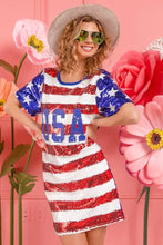 BiBi American Flag Theme Usa Print Sequin Dress Casual Dresses
