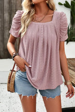 Devine Eyelet Square Neck Puff Sleeve T-Shirt Pink Purple Woman T Shirts
