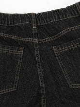 Men's Wide-Leg Denim Shorts with Plaid Accent Denim Shorts