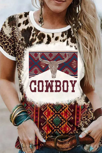 Graphic Leopard Round Neck Short Sleeve T-Shirt Leopard