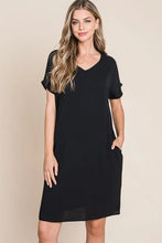 BOMBOM V-Neck Short Sleeve Dress with Pockets Black