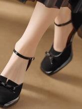 Bow Block Heel Ankle Strap Pumps woman pumps