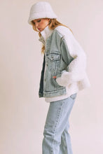 Aemi + Co Denim Washed Drop Shoulder Sherpa Fake Two Pieces Jacket