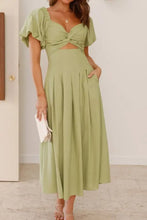 Sweetheart Neck Puff Sleeve Dress Yellow-Green Casual Dresses