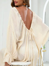 Backless Drawstring Back Flounce Sleeve Cover-Up Pastel Yellow One Size