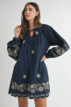 MABLE Embroidered Long Sleeve Peasant Mini Dress Casual Dresses