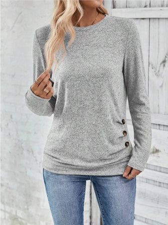Round Neck Long Sleeve T-Shirt Light Gray