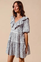 SO ME Cotton Printed Ruffle V Neckline Dress with Side Tie Casual Dresses