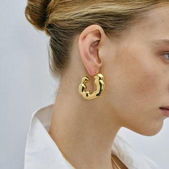 Stainless Steel C-Hoop Earrings Gold One Size