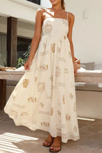 Printed Square Neck Maxi Cami Dress Beige