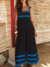 Contrast Trim Square Neck Maxi Cami Dress Black Blue