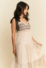 Davi & Dani Multi Contrast Smocked Bodice Straps Maxi Dress Casual Dresses