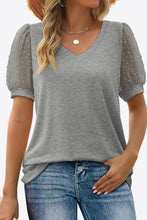 Swiss Dot Puff Sleeve V-Neck Tee Mid Gray