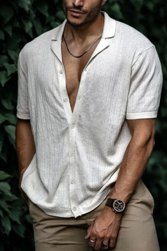 Men's Plus Size Button Up Short Sleeve Shirt Ivory