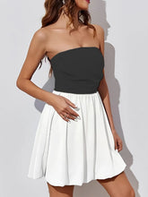 Ruched Two-Tone Tube Mini Dress White Black