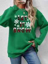 LET IT SNOW Round Neck Long Sleeve Sweatshirt Green Woman Sweatshirts