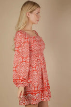 VERY J Printed Smocked Chest Boho Mini Dress Casual Dresses