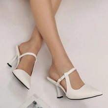 Point Toe Flare Heel Slingback Pumps White woman pumps