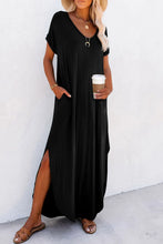 Slit Round Neck Short Sleeve Maxi Dress Black Woman Maxi Dress