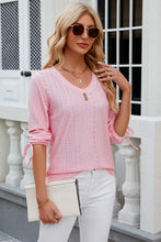 Eyelet Drawstring V-Neck Half Sleeve T-Shirt Blush Pink