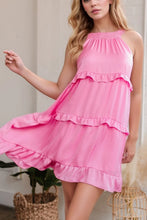 Tied Back Ruffled Layered Sleeveless Mini Dress Pink