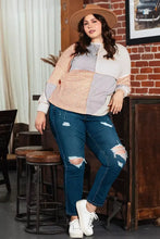 Plus Size Exposed Seam Color Block Round Neck Sweatshirt Woman Sweatshirts