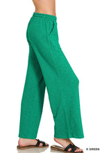 Emerald green zenana cotton slub wide leg pants with soft textured fabric and elastic waistband for comfortable wear