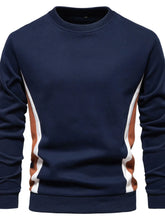 Men's Side Striped Contrast Round Neck Sweatshirt Navy